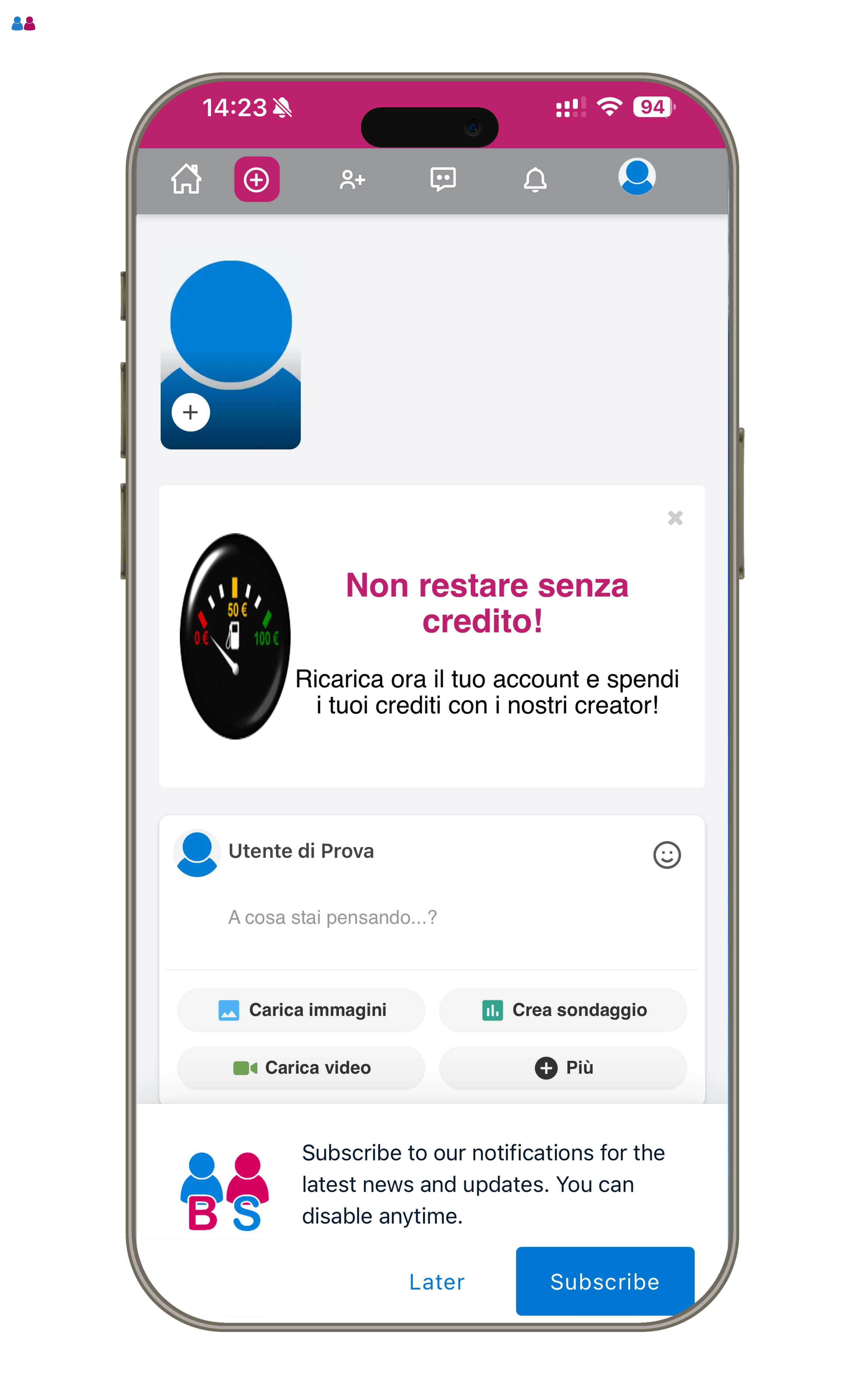 Popup iscrizione notifiche